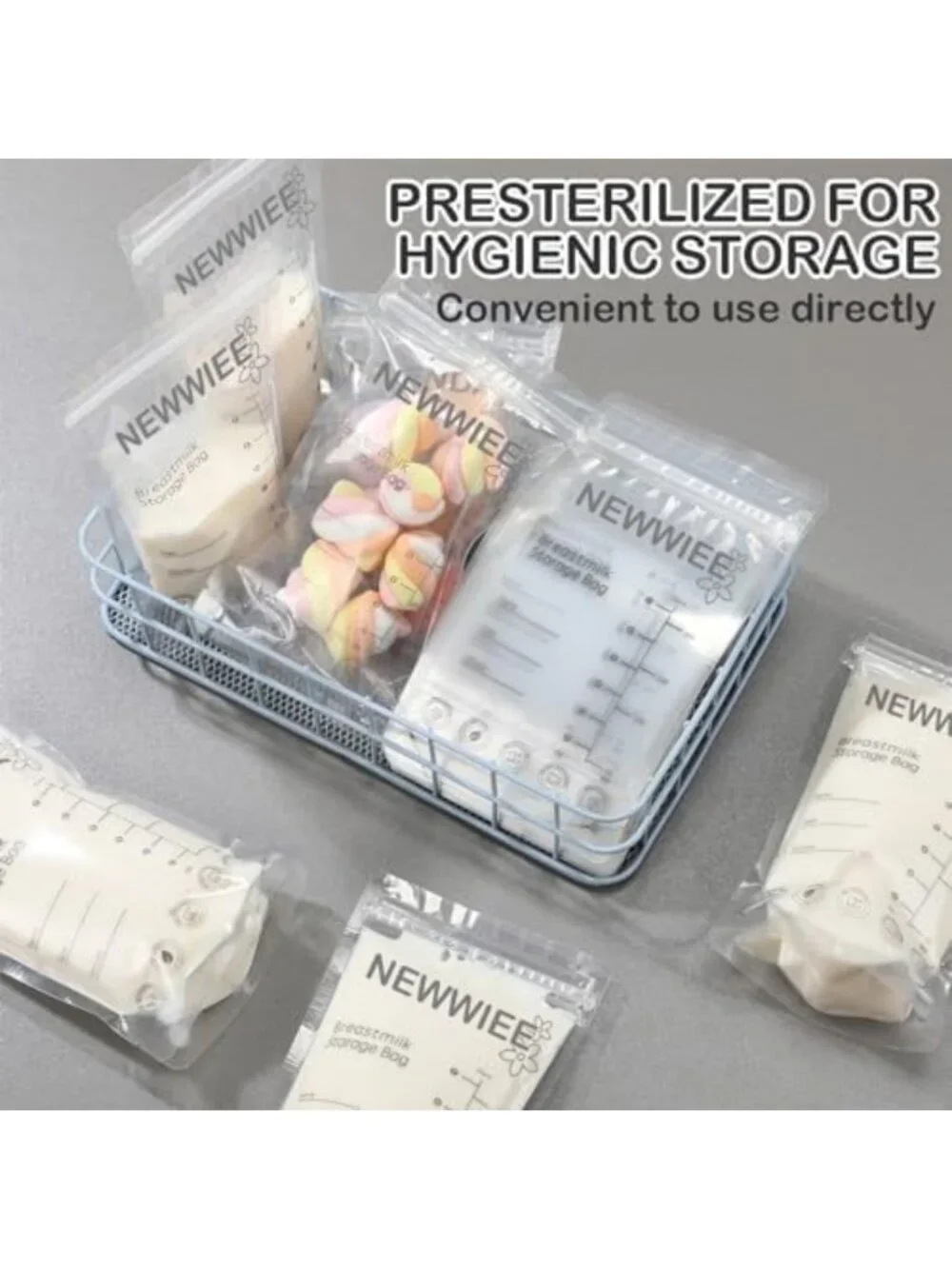 600 Count Breastmilk Storage Bags 7oz Self-Standing Freezer Safe, Gray
